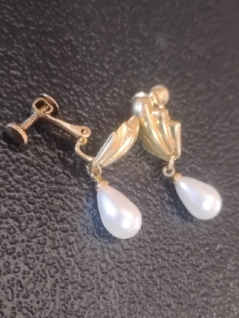 Napier Clip-On Screw Back Earrings with Pearl Drops - Picture 4 of 5